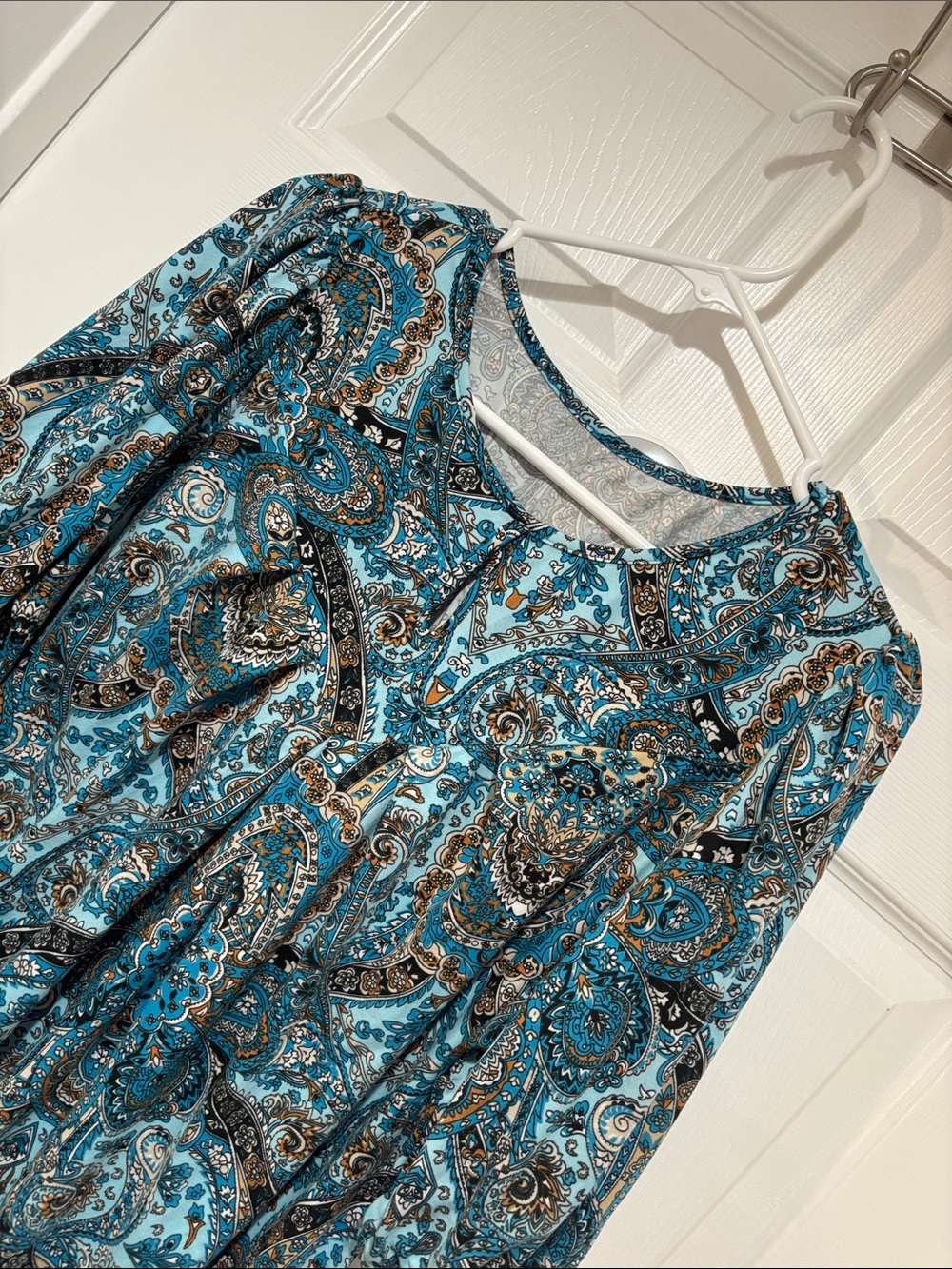 Blue Paisley Women's Bohemian Keyhole Top